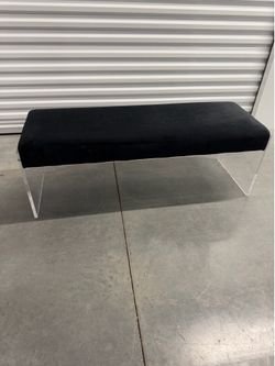 Modern Lucite Acrylic & Black Velvet Bench – Hollywood Regency / Mid-Century Style