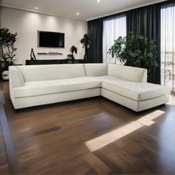 Cream White Designer 2pc 114” by 82” Tufted Sectional Sofa with Rightside Chaise by Mitchell Gold + Bob Williams