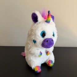 Nanco Unicorn Belly Buddy Plush Stuffed Animal Rainbow Shimmer Blue Heart 8.5in