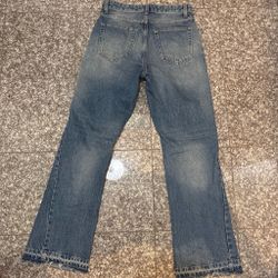 ZARA Light Wash Distressed Straight Wide-Leg Denim Jeans - Medium Blue