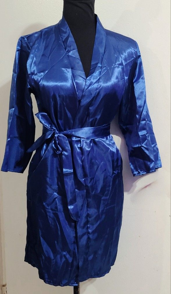 Small Blue Women Soft Robe-polyester And Cotton