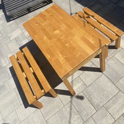 IKEA Kids Wood Table And Benches 