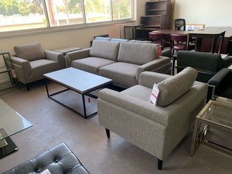 Lobby sofa set modern gray linen 3 PCs new! Sale