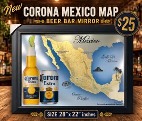CORONA MEXICO MAP BEER BAR MIRROR SOCCER