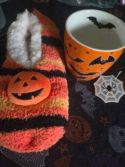 Halloween Fuzzy Socks with Pumpkin NEW Both $12