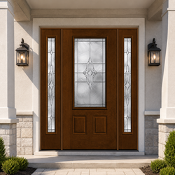 Mahogany Single Prehung Door with Two Sidelites - Beautiful Entry Door - Custom Made - 3/0 x 6/8