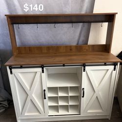 Farmhouse Coffee Bar Cabinet With Wine Rack