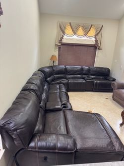 Large Dark Brown Electric Leather Sectional Sofa