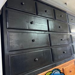 SOLID PINE WOOD Black Nine Drawer Dresser Tocador 