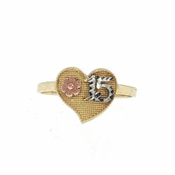 Woman’s Girls 10k Tricolor Rose White Yellow Gold Heart Quinceañera 15 Ring with Flower Size 7.5 GP3130731