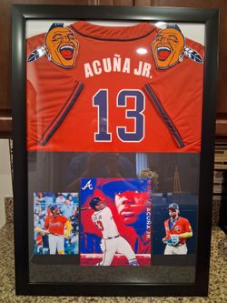 RONALD ACUNA JR ATLANT ABRAVES, BRANDED, FRAMED JERSEY.
