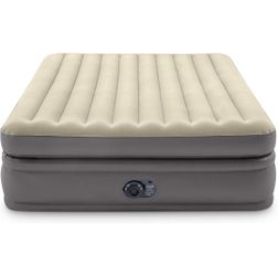 Intex 64163ED Queen Prime Comfort Elevated Air Mattress: Fiber-Tech – Queen Size – Built-in Electric Pump – 20in Bed Height – 600lb Weight Capacity