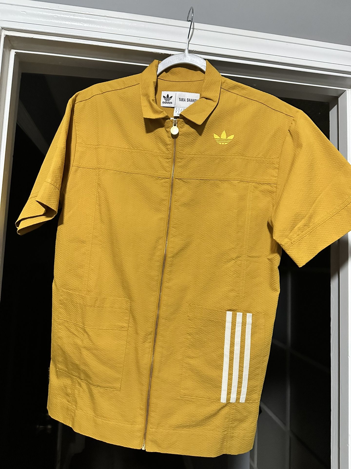 Adidas X Yara Shahidi Zip Up Seersucker Shirt Small