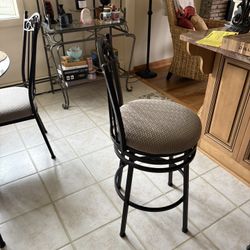 Wrought Iron & Glass 48 In Table With 4 Chairs & 2 Matching Counter Height Bar Stool 