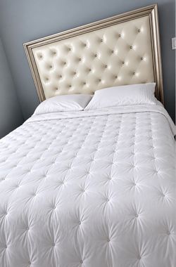 Queen Bed -Tufted Upholstered Headboard with Silver Frame
