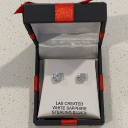 Lab Created White Sapphire Sterling Silver 925 Round Stud Earrings NEW IN BOX