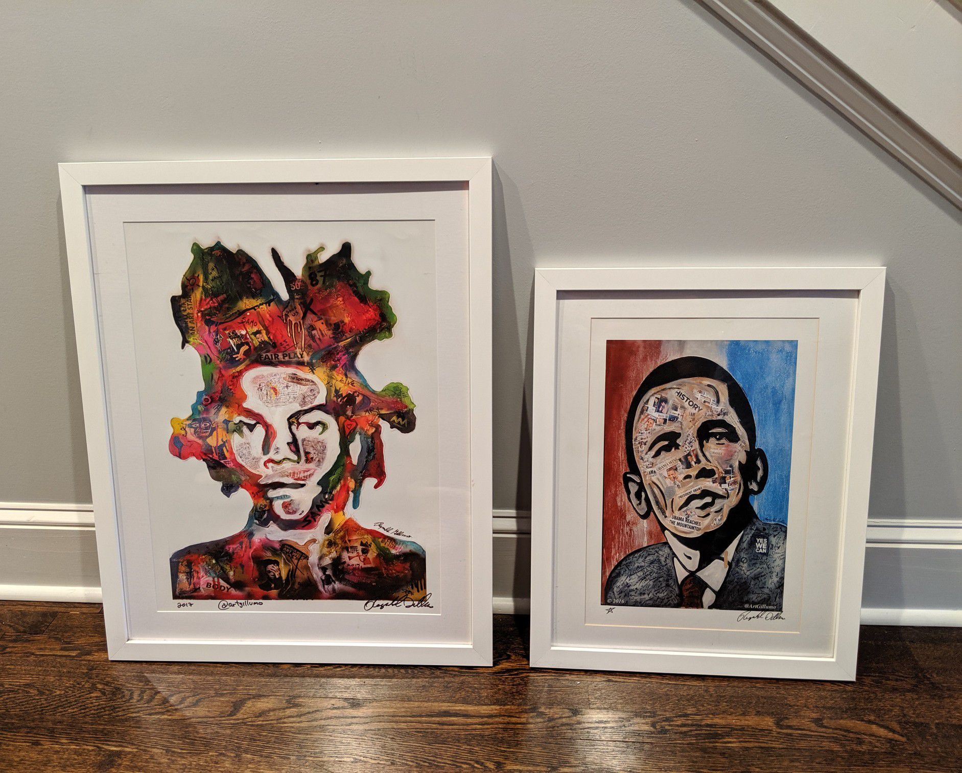 Matted and Framed Obama and Basquiat Pop Art Portraits by Local DC Artist