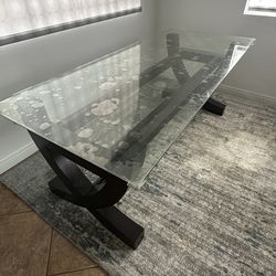 Modern Glass Top Dining Table / Dark Wood Base