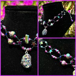 Hand Crafted Rainbow Star Crystal Choker Necklace 