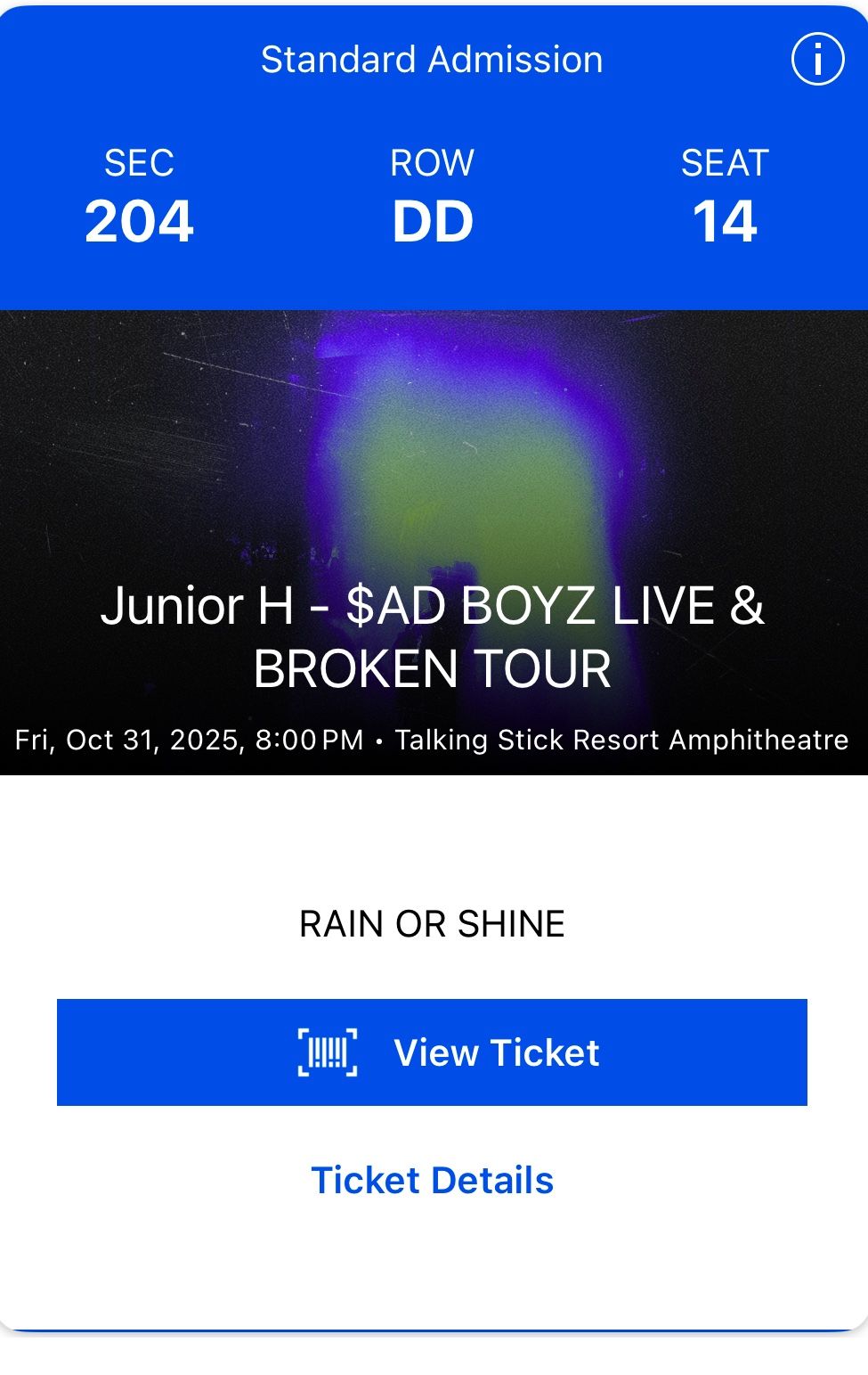 one JUNIOR H concert ticket, Phoenix Az 