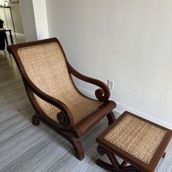 Anglo-Indian Plantation Chair and Ottoman