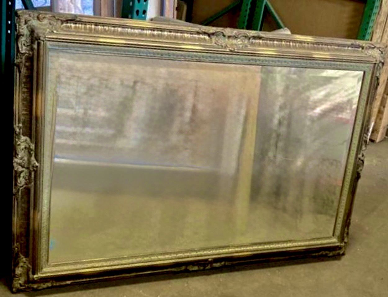 Antique Solid Wood Silver Leaf Gild Framed Rectangular Hanging Wall Mirror