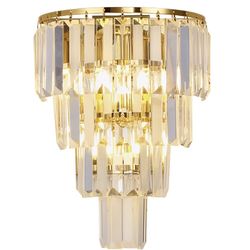 WABON Modern Gold Crystal Wall Sconce, 4-Tiers Crystal Glass Wall Light Fixtures G9 Bedside Wall Mount Indoor Lamp For Living Room Bedroom Hallway Foy