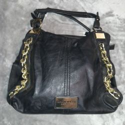 Hobo Shoulder Bag, Black with Gold Hardware and Chain Detail