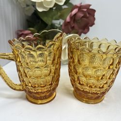 Vintage Fenton Amber Thumbprint Glass Sugar & Creamer Set 