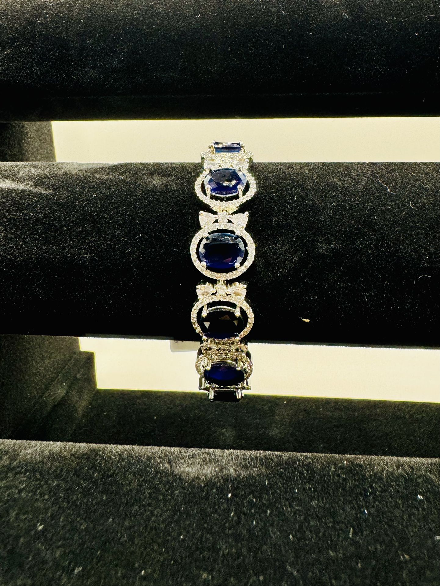 American Diamond Bracelet In Blue Stone