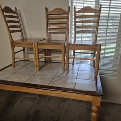 Stone Tile Wooden Table And Chairs