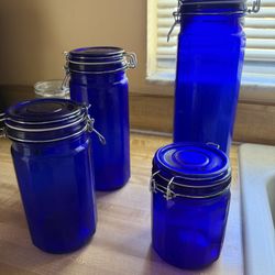 Set Of 4 Cobalt Blue Canisters