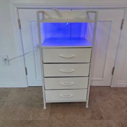 Brand New White Nightstand With Charging Station & LED Lights 