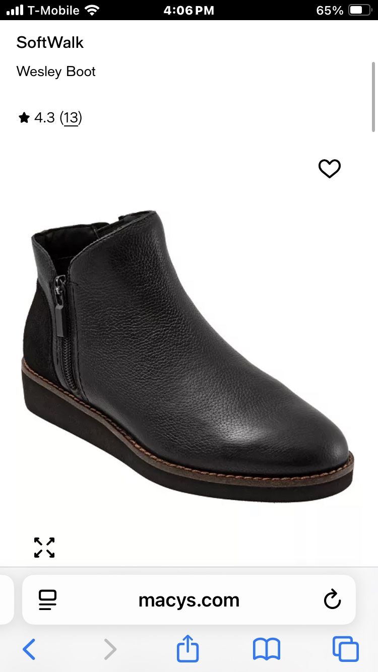 Softwalk Wesley Leather Black Boots Sz 9M New