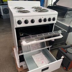 Premium Levella 24-in 4 burners 2.7-cu ft Freestanding Electric Range (White with white handle and black knobs)