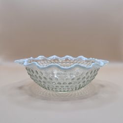 Vintage Anchor Hocking Moonstone Hobnail 6.5” Crimped Round Handled Bowl