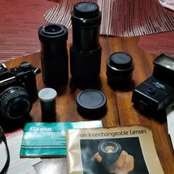 Vintage 1977 Canon AE-1, Great Serious Starter Set. Cleaned & Well Kept