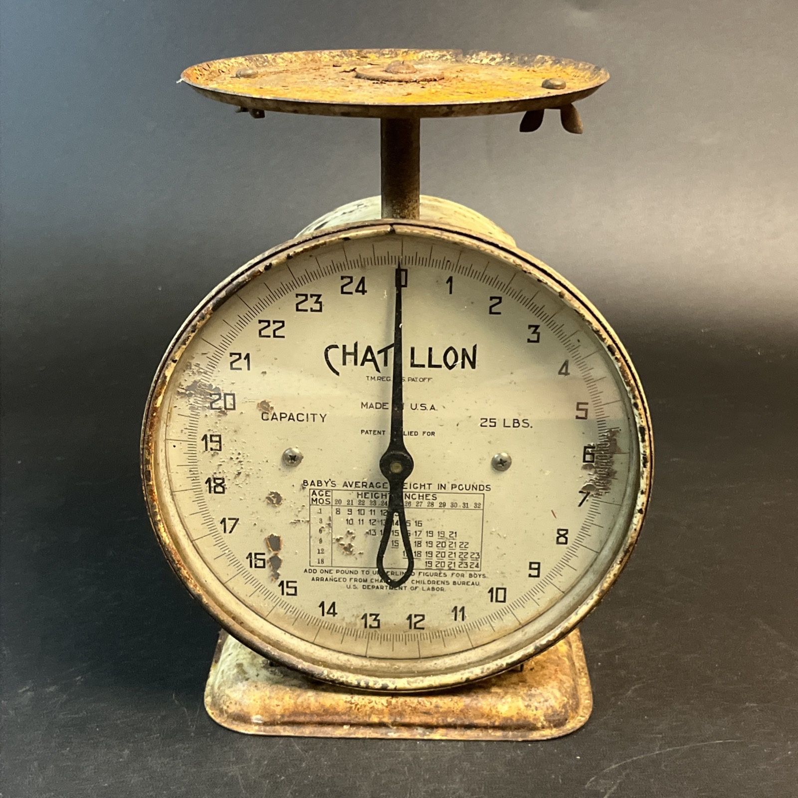 Chatillon 25 Lb Nursery/Kitchen Scale Vtg Antique Metal Rusty Patina Farmhouse