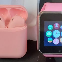 Combo A-Series Powder Pink Smart Watch  + 5.0 Auto Connect Wireless Bluetooth Earbuds 