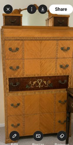 Vintage art Deco waterfall tall boy dresser with mirror