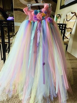 Unicorn dress size 6-8 adjustable with sash and head band