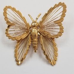 Gold Plated Butterfly Pin By Monet 