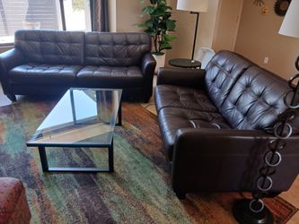 Dark Brown Real Leather Sofa and Loveseat