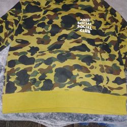 Bape X Anti Social Social Club Collab Hoodie Size Xl Camo 