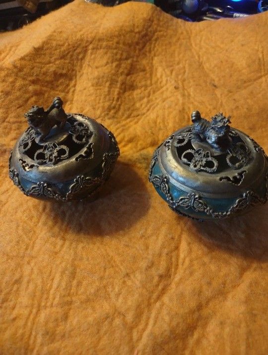 Rare Vintage Collectible Chinese Brass Jade Incense Burners