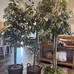 3 Artificial 6 Foot Trees With Baskets 