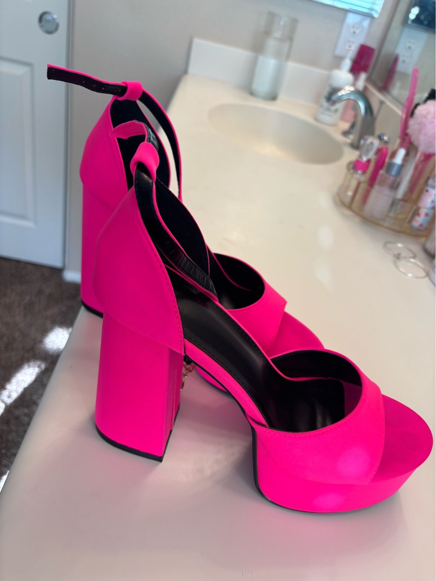 Neon Pink wedge high heels size 12