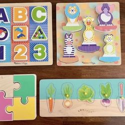 Lovevery Melissa & Doug Montessori Wooden Chunky Baby Toddler Puzzle Toy Lot  Comes with 4 puzzles  In good condition   
