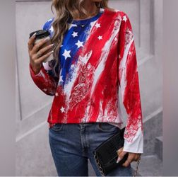 American Flag Print Long Sleeve Top