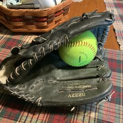 Wilson Greg Maddux 12” glove perfect for adult softball or backup glove Model A2220 Well loved and correctly broken in.  Come with 2 softballs or base